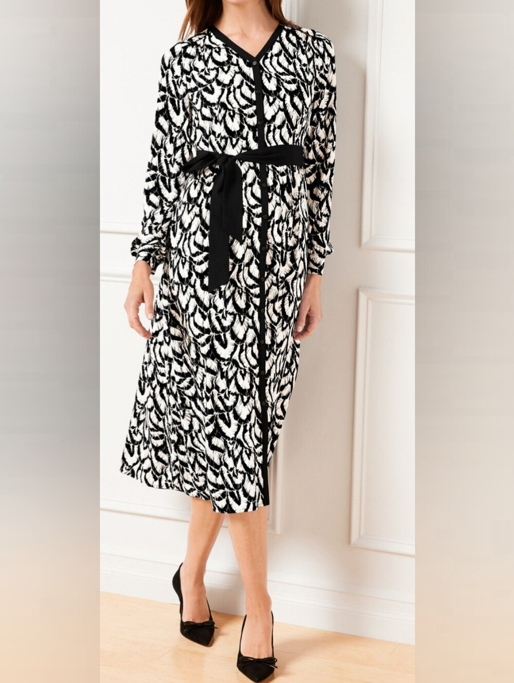 Stretch Talbots Crepe Midi Dress - Gathered Feathers Size 14